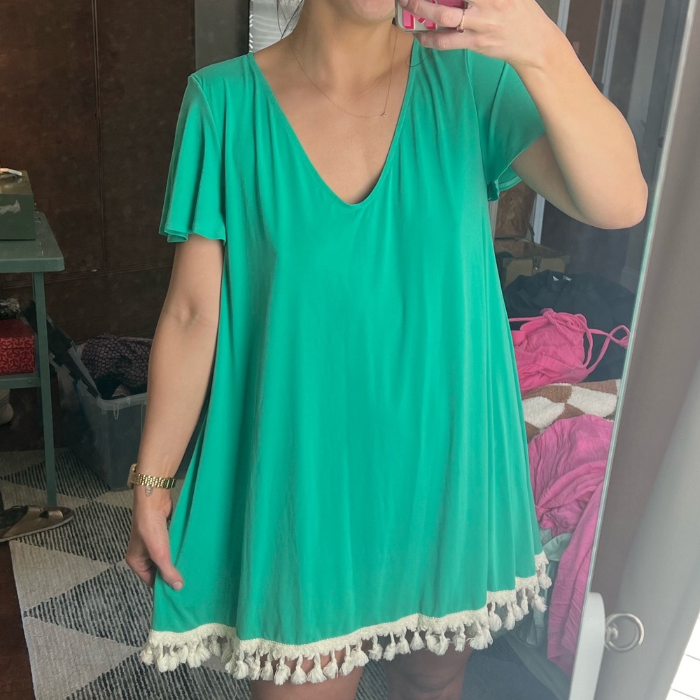 Judith March Jade Green Sundress w/ Tassels/ Size M